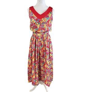 f.l. Malik Floral Colorful "V" Neck Jumpsuit Wide Leg, 90s Fashion I 4